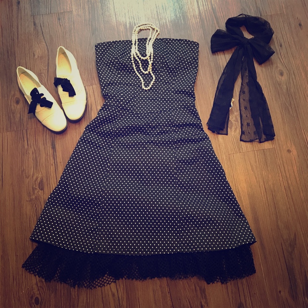 Tripp NYC polka dot tulle layered lace up dress